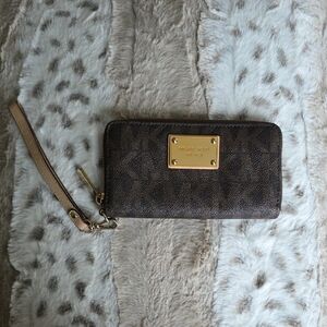 Michael Kors Dark Brown Wristlet with Gold Accents